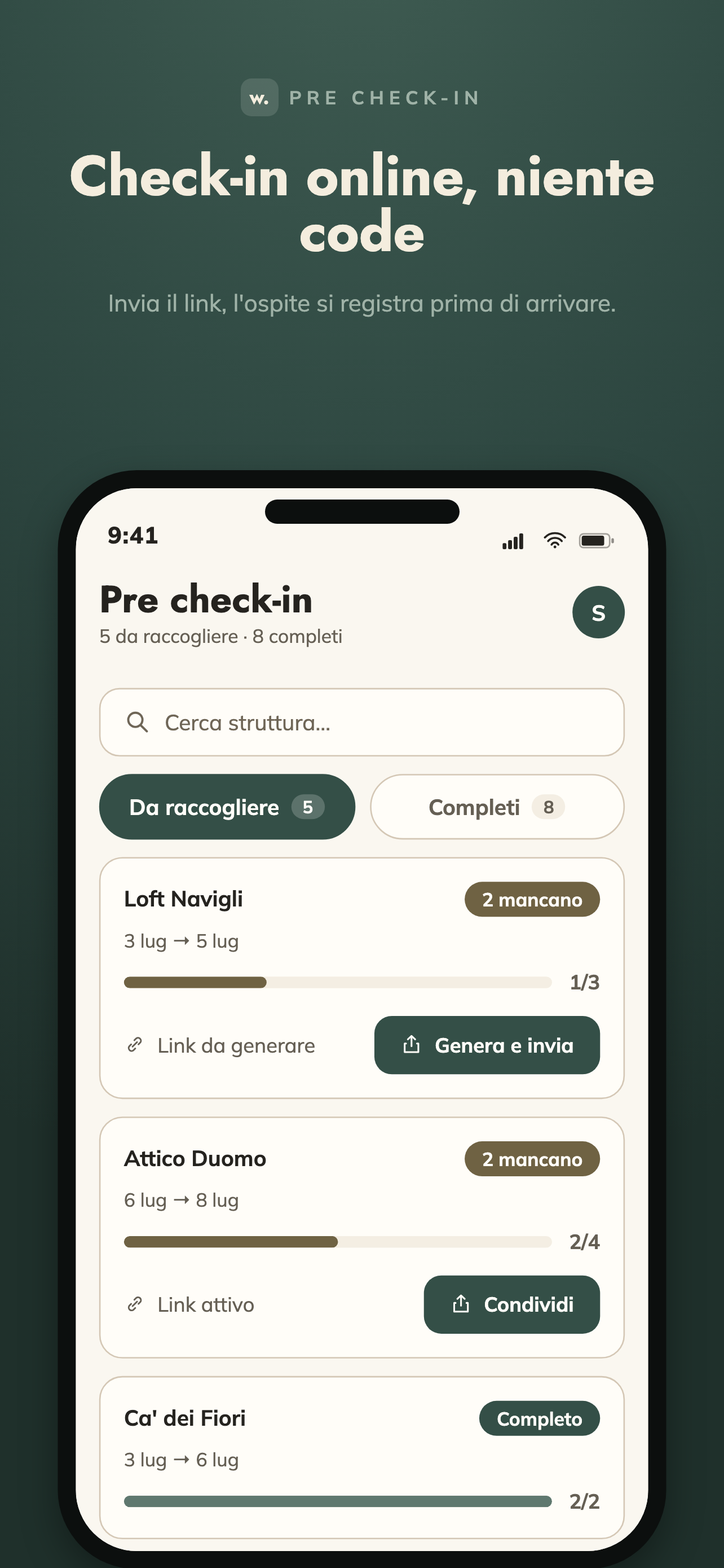 Schermata Pre check-in
